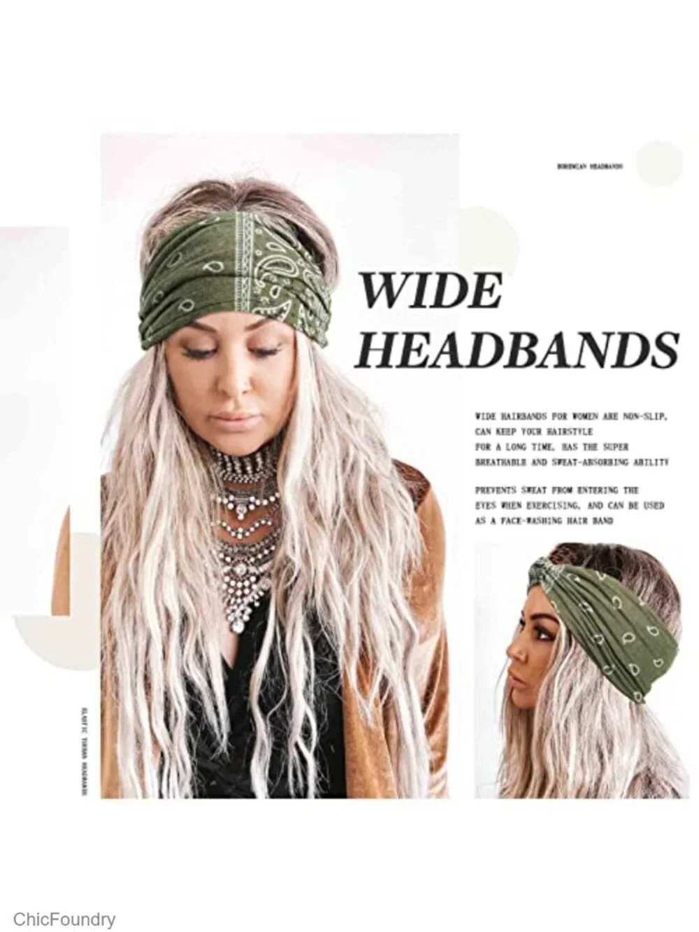 Wide Knotted Turban Headbands for Women Non Slip Yoga Workout Hair Wraps Boho